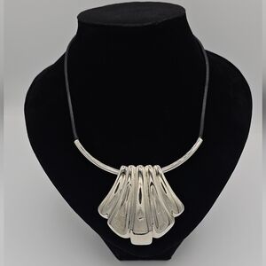 CHICO'S Silver-toned Black Statement Seashell Pendant Necklace